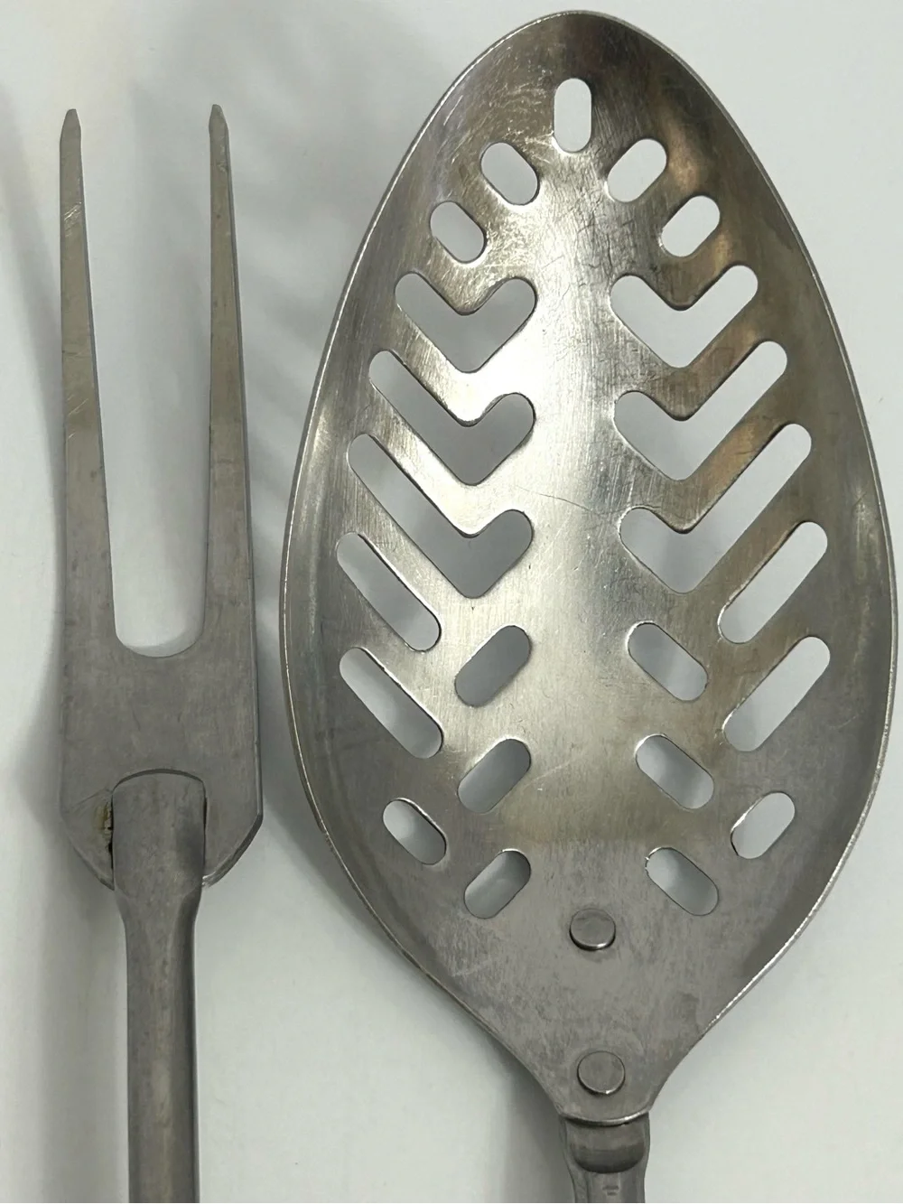 Ekco Eterna Stainless Slotted Serving Spoon & Carving Fork Brown Wood Handles